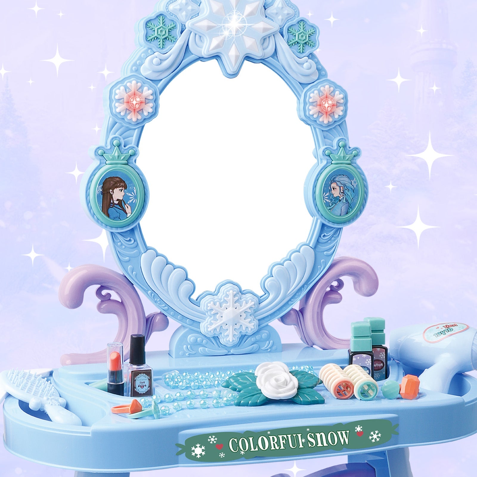 Girls Light Makeup Table Vanity Set with Mirror, Lights & Music, Pretend Play Hair & Makeup Toys with Accessories, Jewelry, Pretend Cosmetics Storage Toddler Princess Dressing Table Gift