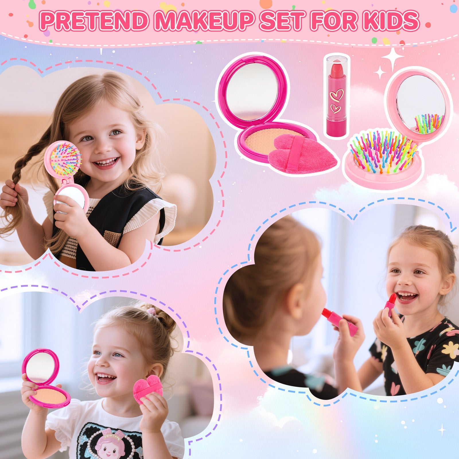 Kids Pretend Play Purse Set with Accessories – Girls Role Play Handbag Toy with Play Smartphone, Wallet, Fake Cash, Cards, Watch, Makeup, Hairbrush & Travel Cup – Educational Princess Dress Up Gifts for Girls Ages 3+