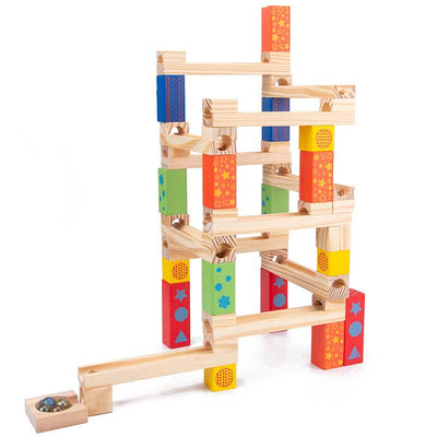 Juguete de madera Fidtoy con pista de canicas para niños pequeños | Bloques de construcción STEM para la motricidad fina y el pensamiento lógico