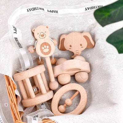 Juego de sonajeros y mordedores de madera Fidtoy para bebés – Desarrollo sensorial y motriz Montessori