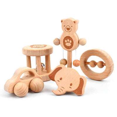 Juego de sonajeros y mordedores de madera Fidtoy para bebés – Desarrollo sensorial y motriz Montessori