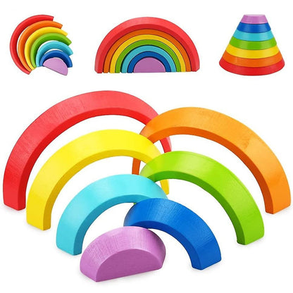 Wooden Small Rainbow Stacking Blocks - 7 Pieces - 941