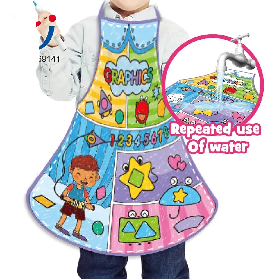 Washable Drawing Apron with 12 Colorful Marker Set - 10D
