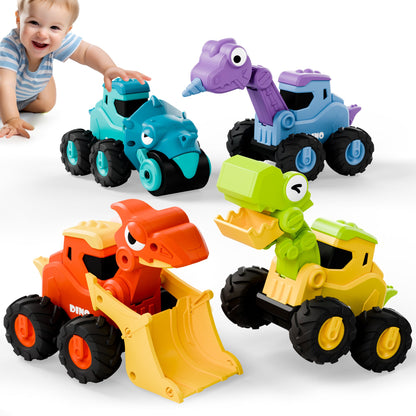 iPlay, iLearn Dinosaur Truck Toys for Toddlers, Boys Dino Press Go Racing Cars, Kids Construction Sandbox Vehicles Playset, Baby Push Go Friction Car Set, Birthday Gift for 18 Months 2 3 4 5 Years Old