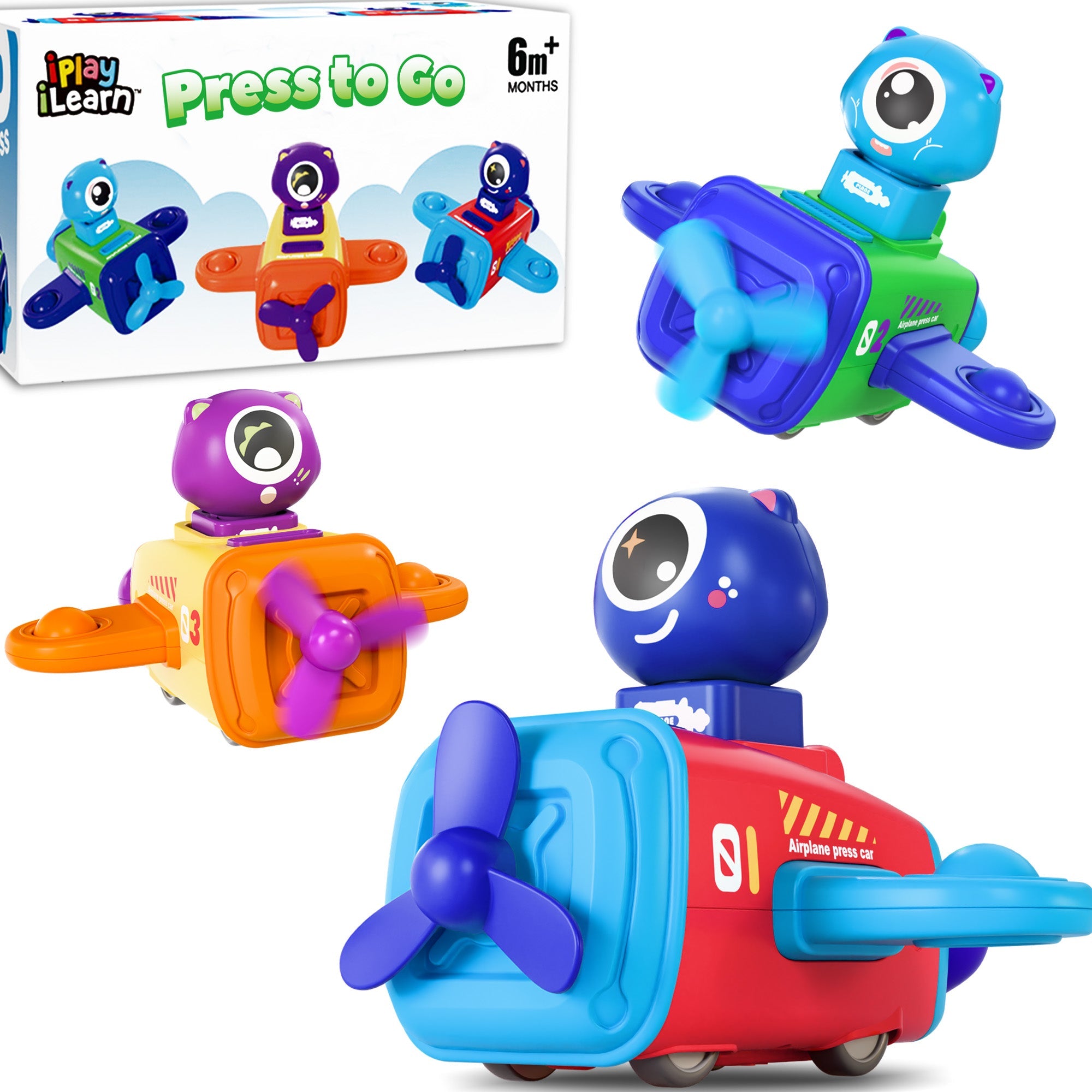 Press to Go Car Toys for Toddlers 1-3, Baby Airplane Race Cars