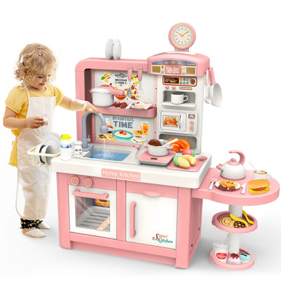 Juego de cocina de juguete de simulación para niños con luz y sonido, con placa de inducción, fregadero electrónico, cafetera, microondas y juguete de cocina para niños.