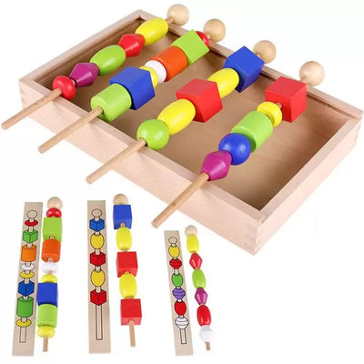 Fidtoy Wooden Stringing Beads Set for Toddlers Fine Motor Skills Learning Toy Montessori Threading Beads for Preschool Quiet Time Play