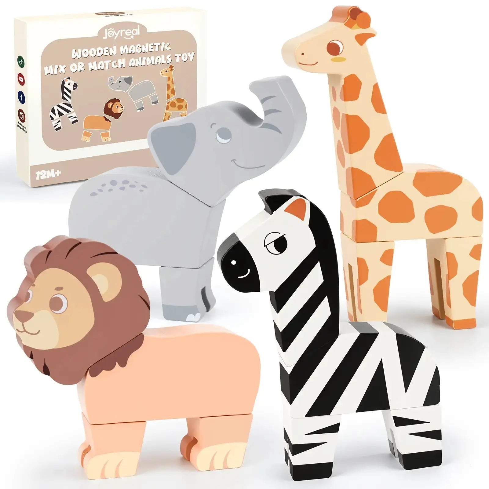 Fidtoy 16PCS Magnetic Mix & Match Jungle Animals for Ages 1–5