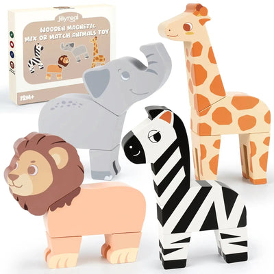 Fidtoy 16 pièces Animaux de la jungle magnétiques à assembler pour les 1-5 ans