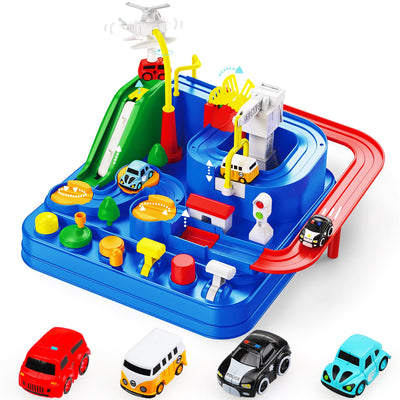 Fidtoy Car Adventure Track Set with 4 Mini Cars for Kids
