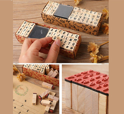 Number & Letters Wooden Stamp with Inkpad Set - 40 Pieces
