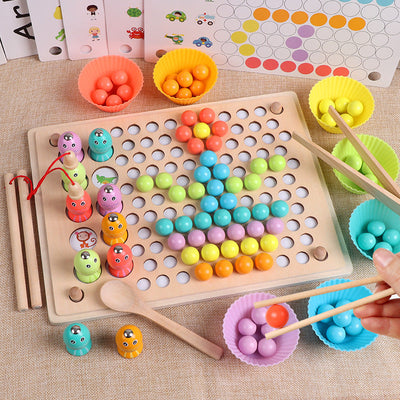 Jeu de pêche magnétique en bois 3 en 1 avec support de perles colorées
