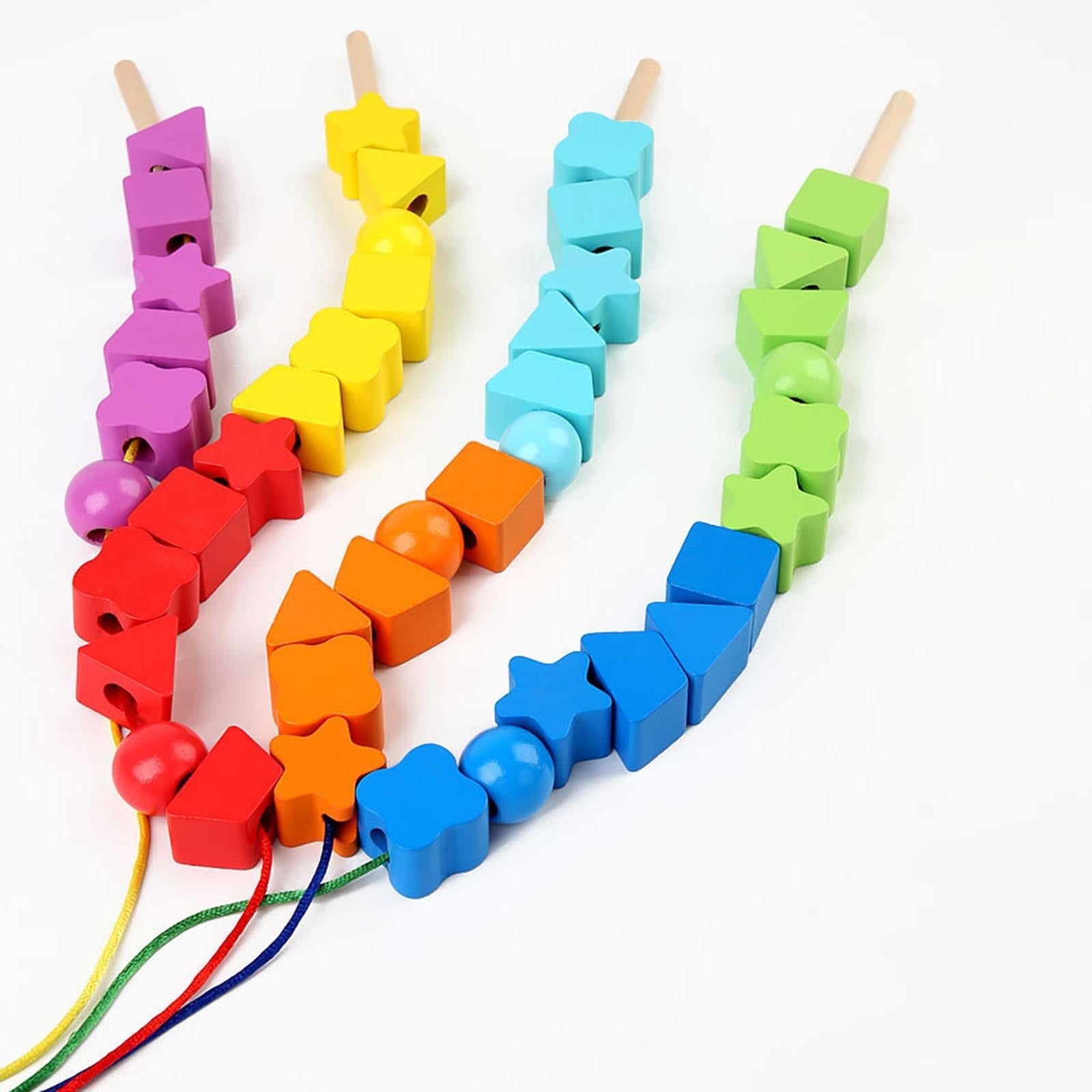 Wooden Rainbow Threading Shape Beads String - 010
