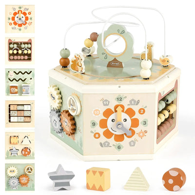 Fidtoy Cube d'Activités en Bois 11-en-1, Jouet Montessori pour Tout-petits, Centre d'Apprentissage 1-4 Ans