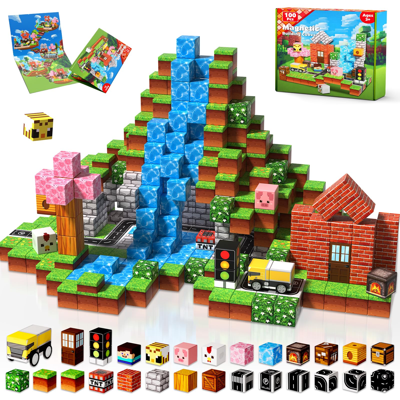 Blocs de construction magnétiques – Cubes aimantés inspirés de Minecraft pour enfants