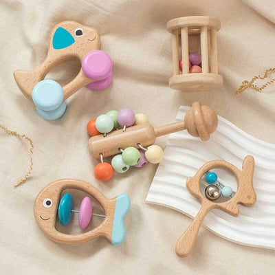 Fidtoy Toddler Sensory Rattles Gift Set | Fish, Rolling, Stay-Put & Dog Rattles for Baby Development