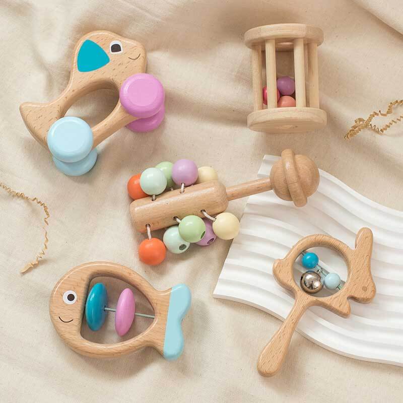Fidtoy Toddler Sensory Rattles Gift Set | Fish, Rolling, Stay-Put & Dog Rattles for Baby Development