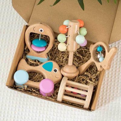 Fidtoy Toddler Sensory Rattles Gift Set | Fish, Rolling, Stay-Put & Dog Rattles for Baby Development