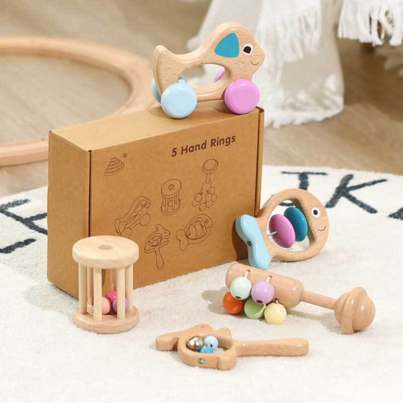Fidtoy Toddler Sensory Rattles Gift Set | Fish, Rolling, Stay-Put & Dog Rattles for Baby Development