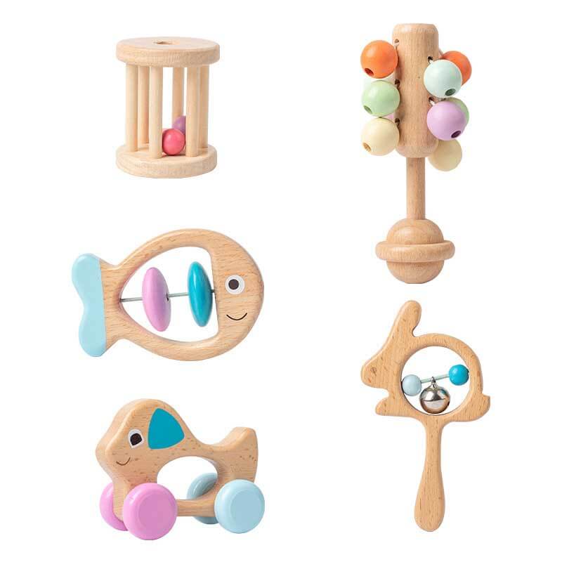 Fidtoy Toddler Sensory Rattles Gift Set | Fish, Rolling, Stay-Put & Dog Rattles for Baby Development