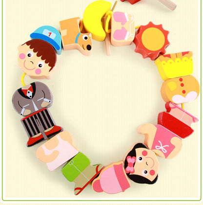 Dress Up Dolls Theme People Wooden Beads Threading Toy