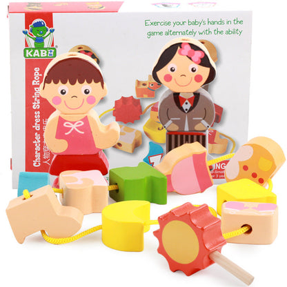 Dress Up Dolls Theme People Wooden Beads Threading Toy