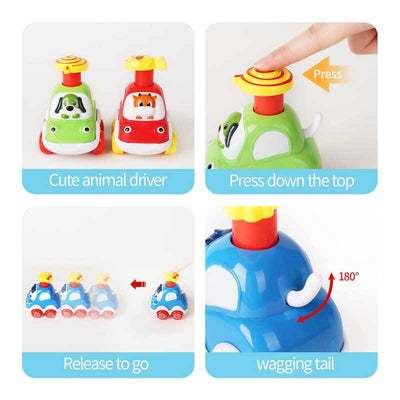 Fidtoy Press-to-Go Animal Car Toy Set for Toddlers 2+ | Motor Skill & Color Learning
