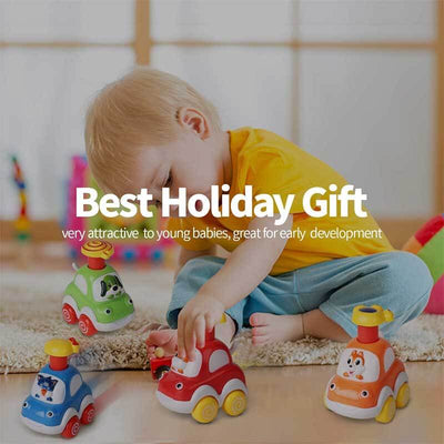 Fidtoy Press-to-Go Animal Car Toy Set for Toddlers 2+ | Motor Skill & Color Learning