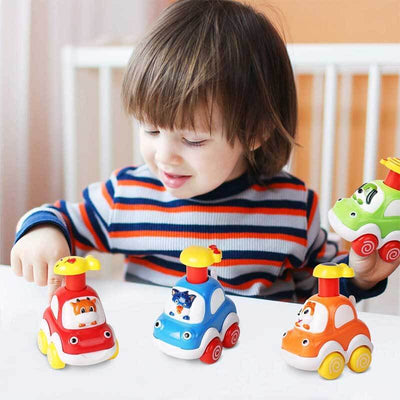 Fidtoy Press-to-Go Animal Car Toy Set for Toddlers 2+ | Motor Skill & Color Learning