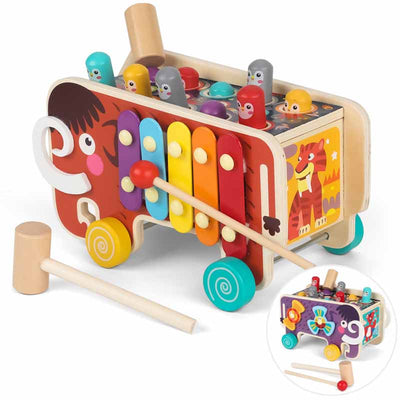 Fidtoy Jouet d'activité marteau en bois 5-en-1 pour tout-petits | Coordination œil-main et capacités cognitives