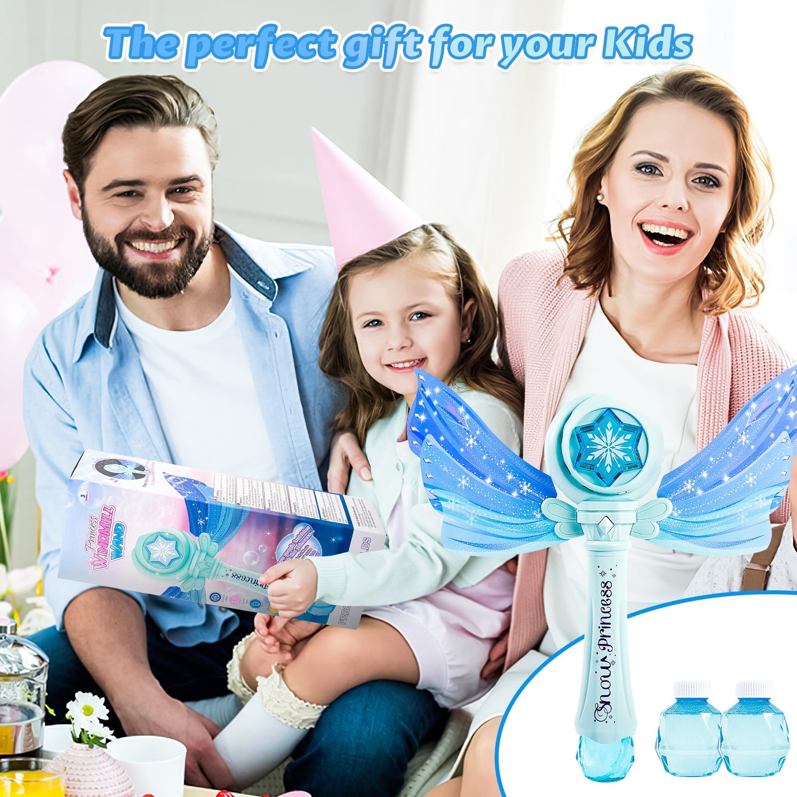 Magical Princess Bubble Wand with Wings Automatic Bubble Machine for Kids with Music Lights Indoor Outdoor Garden Adorable Toy for Kids