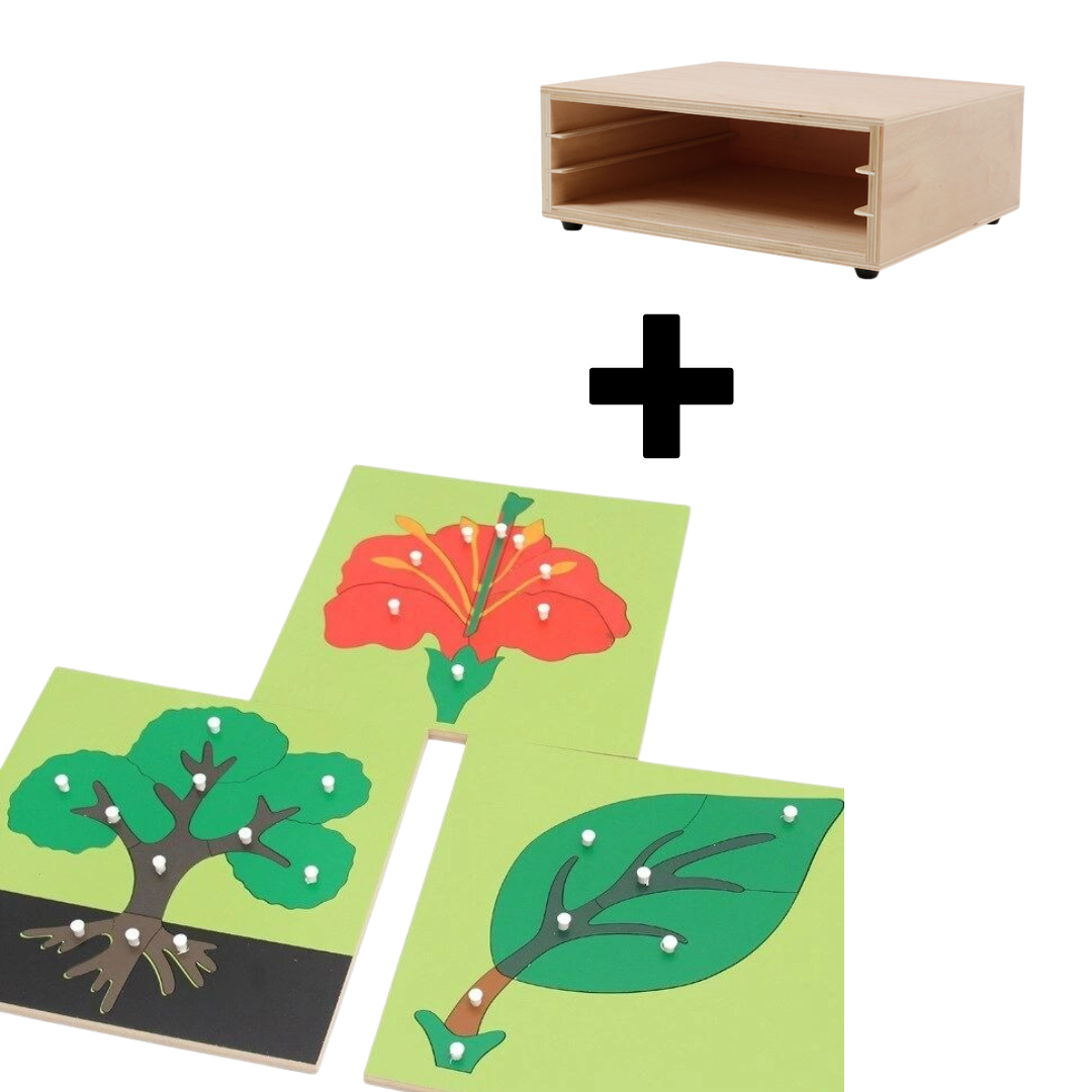 Montessori Animal or Plant Puzzles with Inset Tray Cabinet