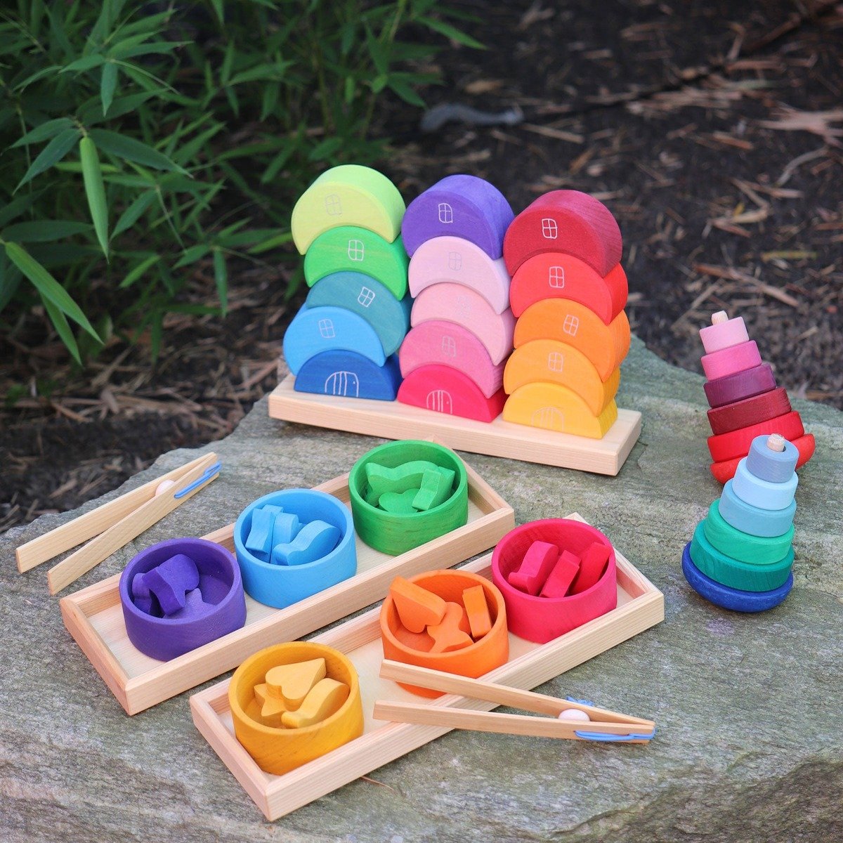 Fidtoy Wooden Moon Stacking Blocks Rainbow Balance Building Toy for Kids