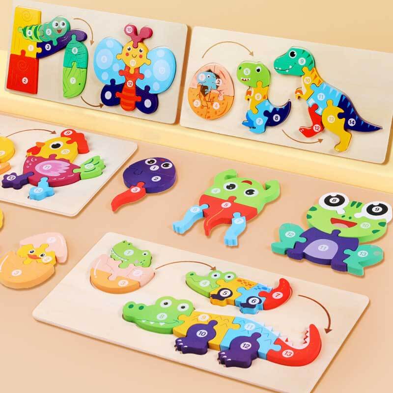 Fidtoy Ensemble de puzzles en bois d'animaux – Jouet d'apprentissage pour tout-petits avec formes d'animaux
