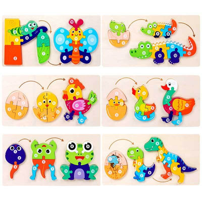 Fidtoy Ensemble de puzzles en bois d'animaux – Jouet d'apprentissage pour tout-petits avec formes d'animaux