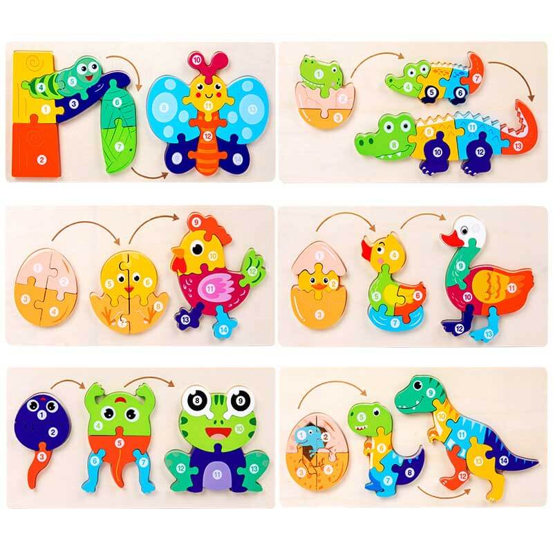 Fidtoy Ensemble de puzzles en bois d'animaux – Jouet d'apprentissage pour tout-petits avec formes d'animaux