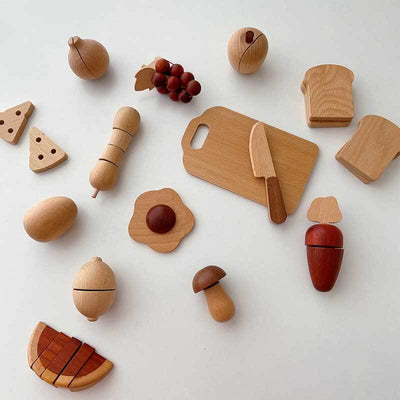 Fidtoy Accessoires de cuisine en bois – Ensemble de cuisine de 15 pièces pour les tout-petits