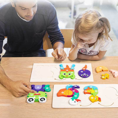 Fidtoy Ensemble de puzzles en bois d'animaux – Jouet d'apprentissage pour tout-petits avec formes d'animaux