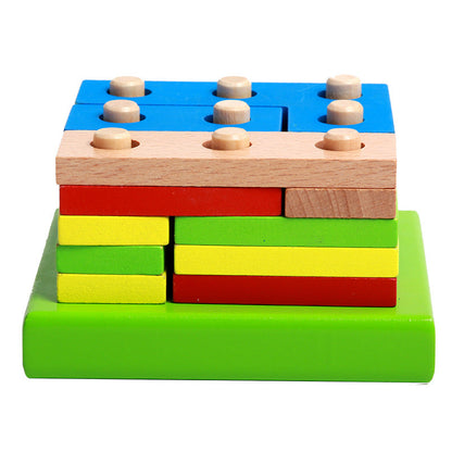 Wooden Colourful Geometric Shape Stacker Puzzle