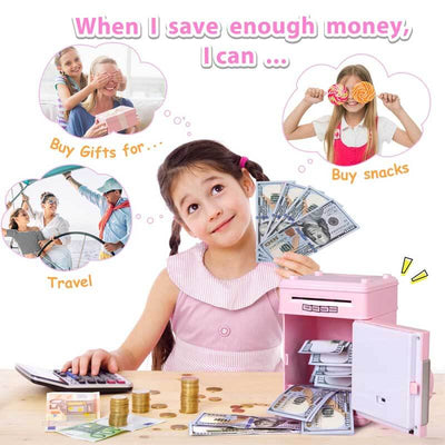 Fidtoy Cute Piggy Bank for Girls | Educational Mini ATM Toy for Kids to Learn Saving at Home