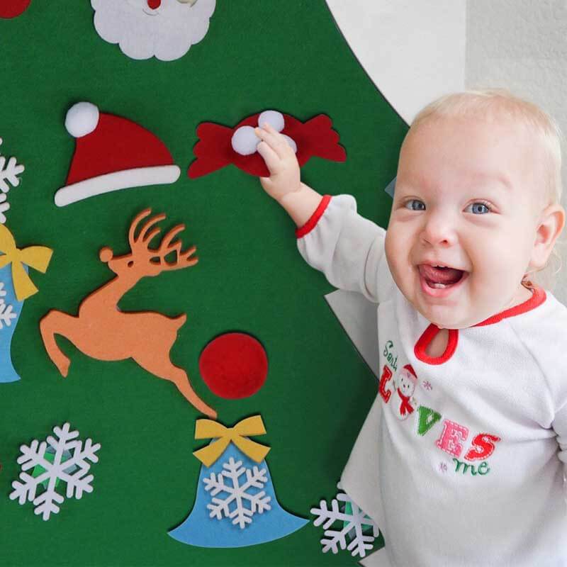 Fidtoy Kit de bricolage sapin de Noël en feutre avec 30 ornements – Activité de vacances Montessori pour tout-petits