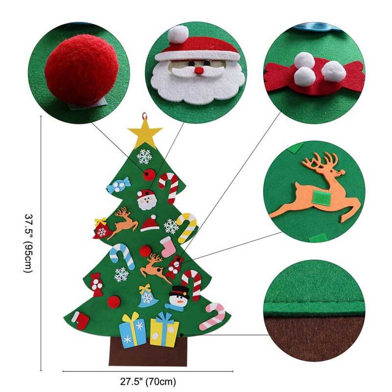 Fidtoy Kit de bricolage sapin de Noël en feutre avec 30 ornements – Activité de vacances Montessori pour tout-petits