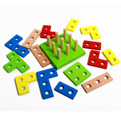 Wooden Colourful Geometric Shape Stacker Puzzle