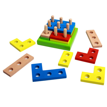 Wooden Colourful Geometric Shape Stacker Puzzle