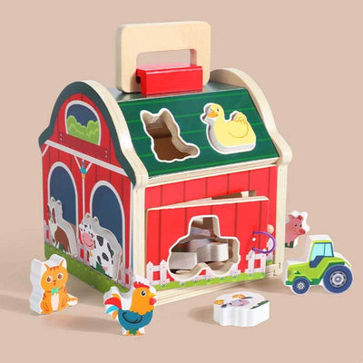 Fidtoy Wooden Farm Sorting Barn Toy for Toddlers Montessori Play