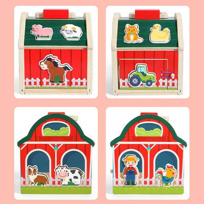 Fidtoy Wooden Farm Sorting Barn Toy for Toddlers Montessori Play
