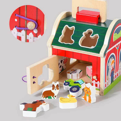 Fidtoy Wooden Farm Sorting Barn Toy for Toddlers Montessori Play