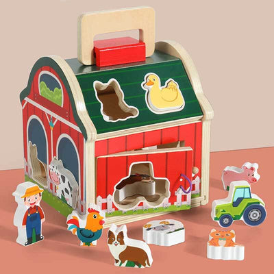 Fidtoy Wooden Farm Sorting Barn Toy for Toddlers Montessori Play