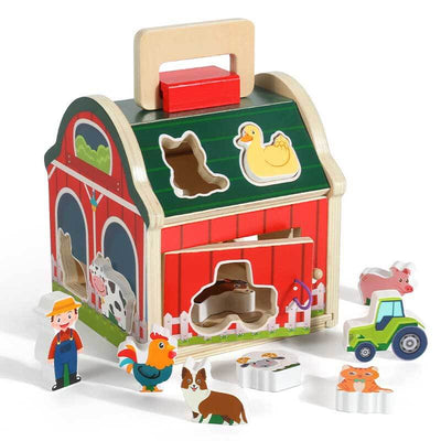 Fidtoy Wooden Farm Sorting Barn Toy for Toddlers Montessori Play
