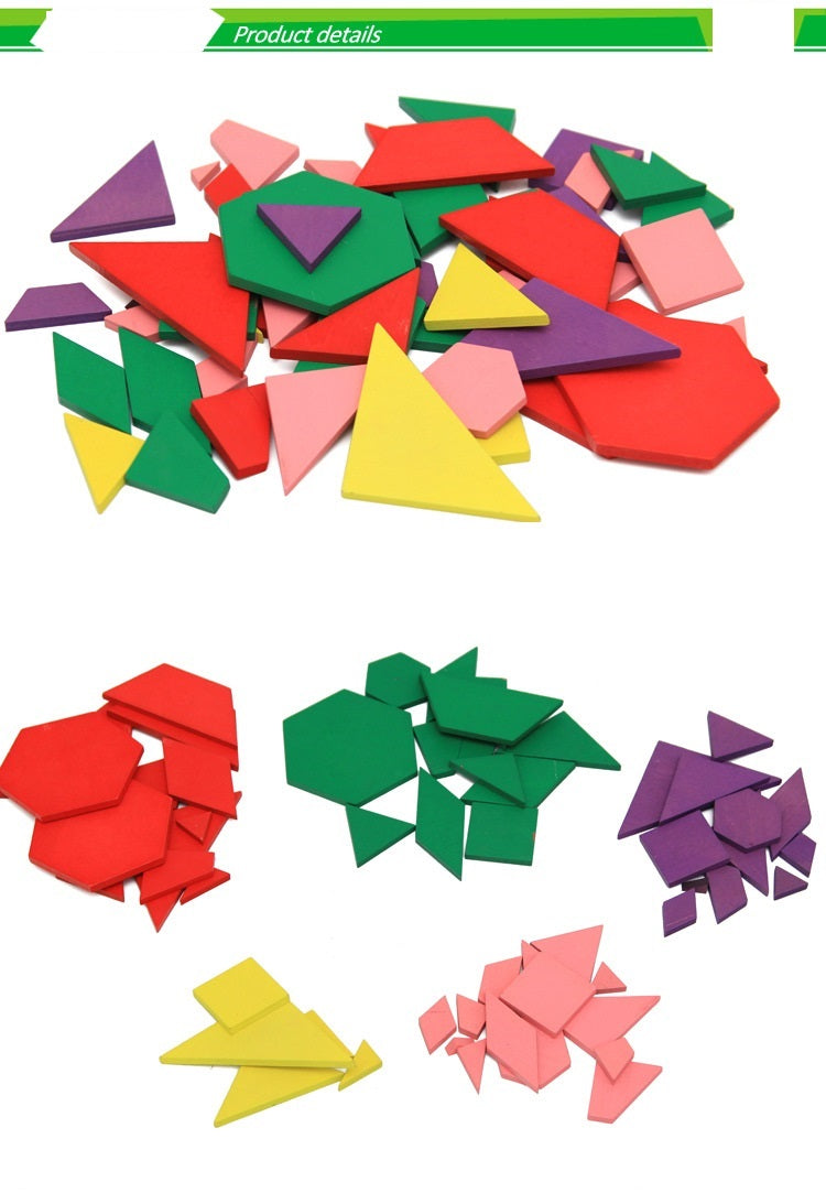 Montessori Wood Geometric Pattern Blocks  Set of 52 piece